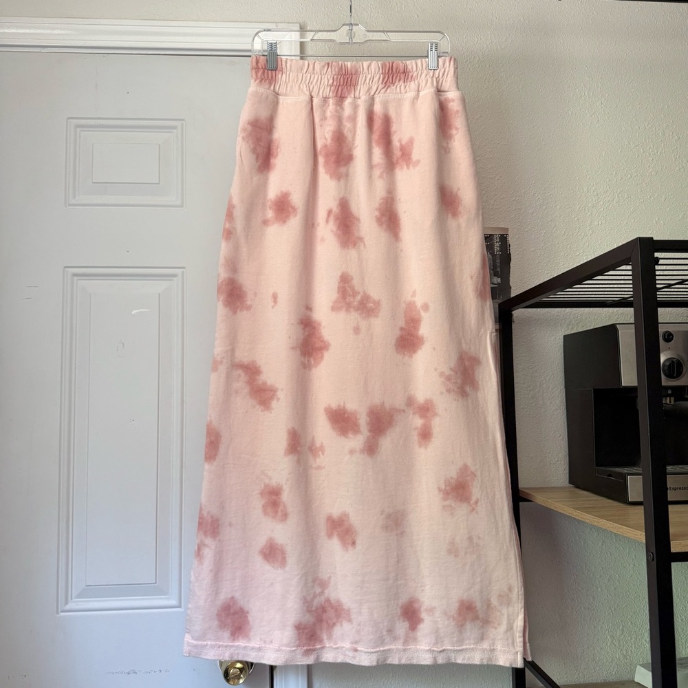 NWT BOHEMIAN MAMA pink tie dye cotton terry knit elastic waist maxi skirt